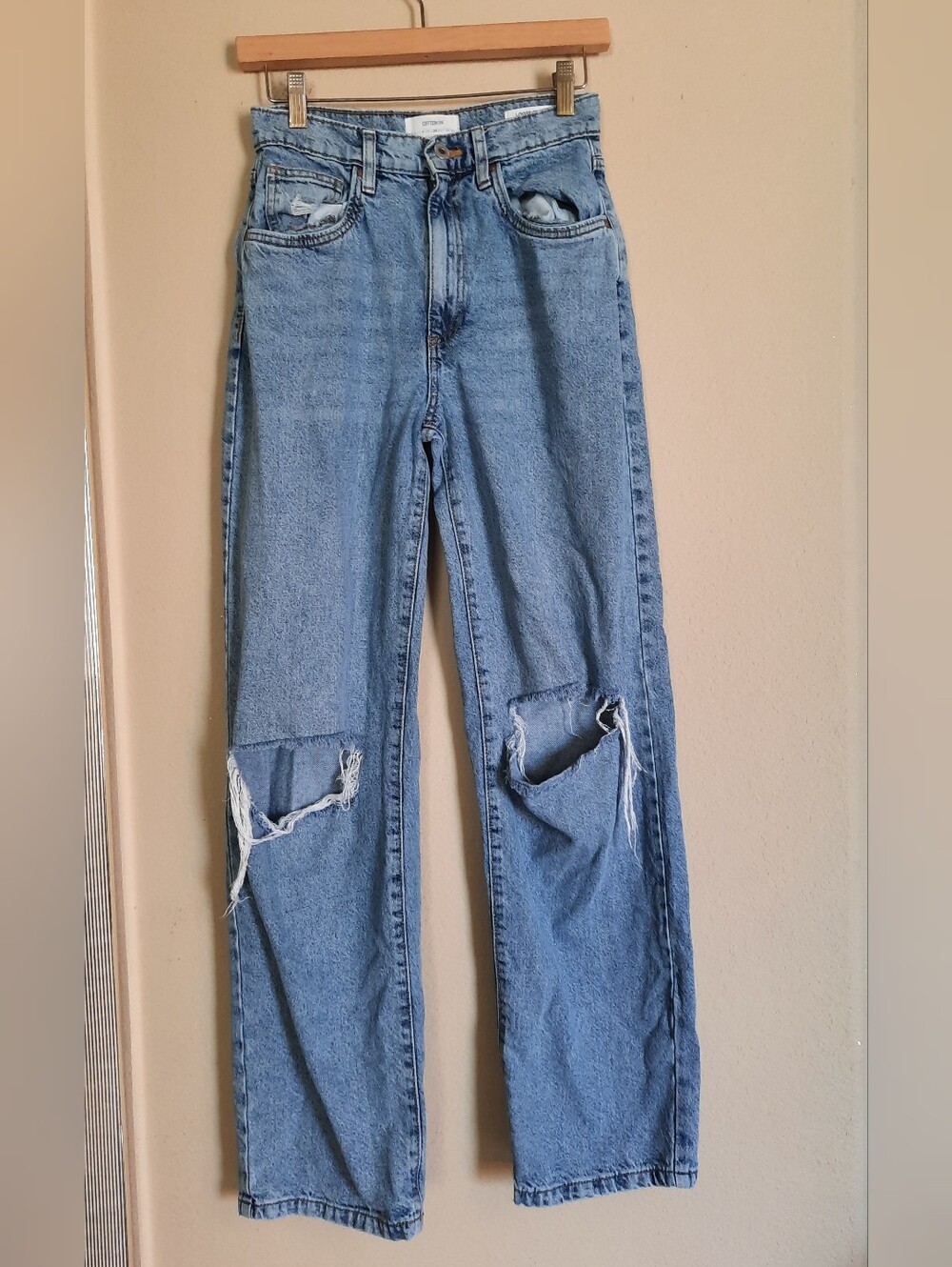 Cotton On Light Blue Distressed Loose Straight Leg Jeans